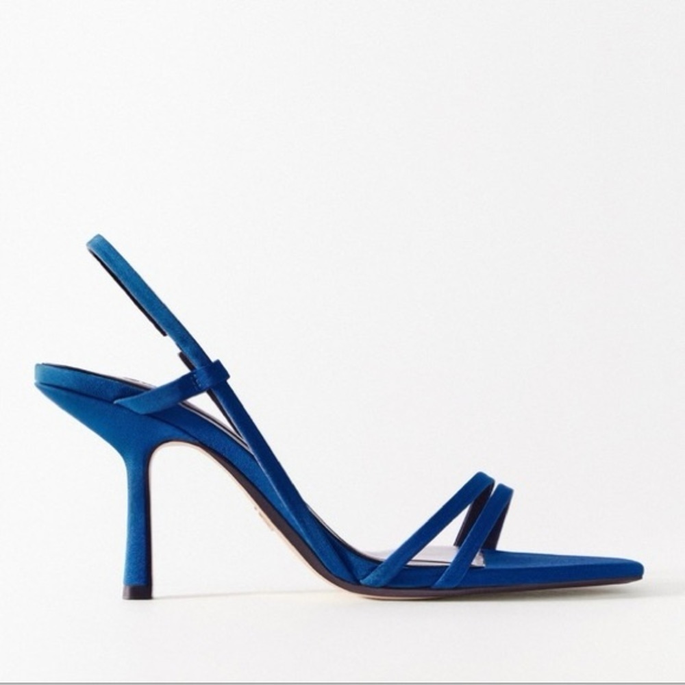 NWT. Zara Blue Strappy High Heel Sandals with Thin Straps. Size 6, 8.